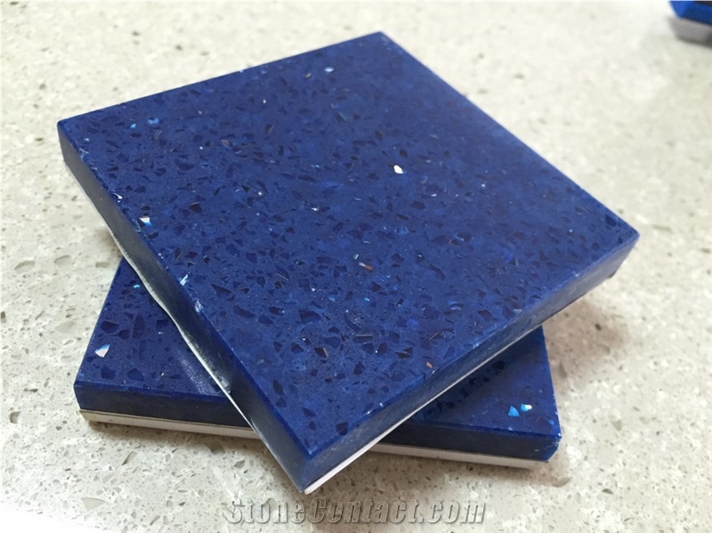 Blue Sparkle Engineered Quartz Stone Cut-To-Size Tiles-Scratch Resistant, Chemical Resistant and Stain Resistant