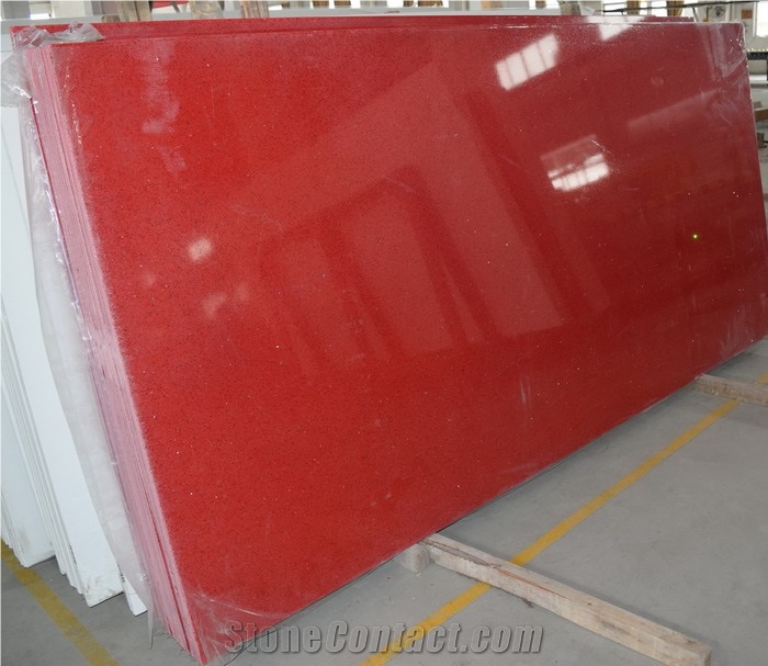 Bst Red Color Artificial Quartz Stone Slabs and Prefabricated Tops with High Hardness and Low Water Absorption