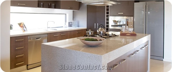 China Man-Made Quartz Stone with Eased Edge Non-Porous Surface and Unique Blend Of Beauty and Easy Care for Table Tops, Office Tops
