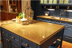 Granite-Look Quartz Surfaces Slabs and Prefabricated Tops with Coffee Brown Spots