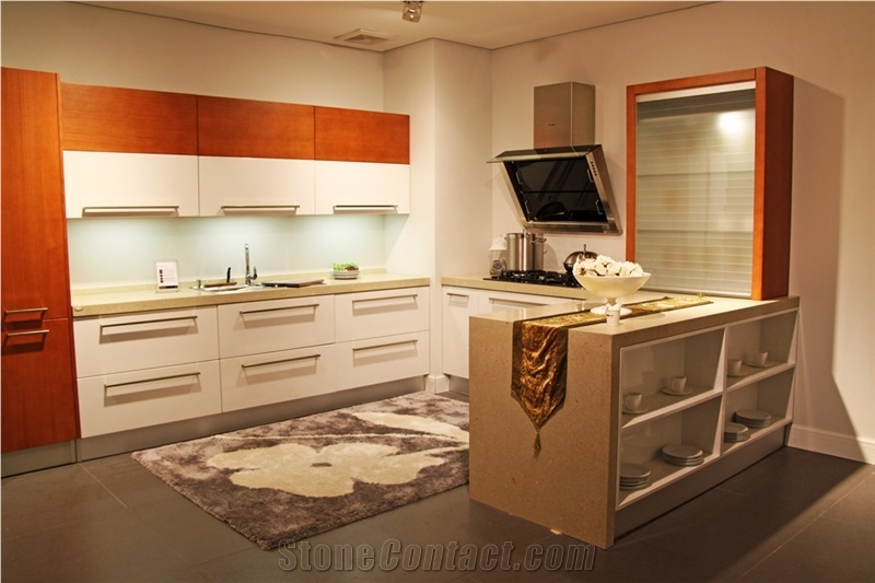 Light Coffee Brown Quartz Solid Surfaces Slabs and Kitchen Worktops with Fine Quartz Granules