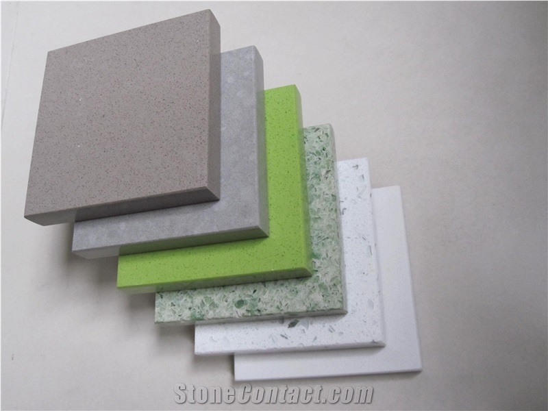 Shining Green Engineered Quartz Stone Tile for Shopping Malls or Airport-Scratch and Wear Resistant, Easy Maintenance