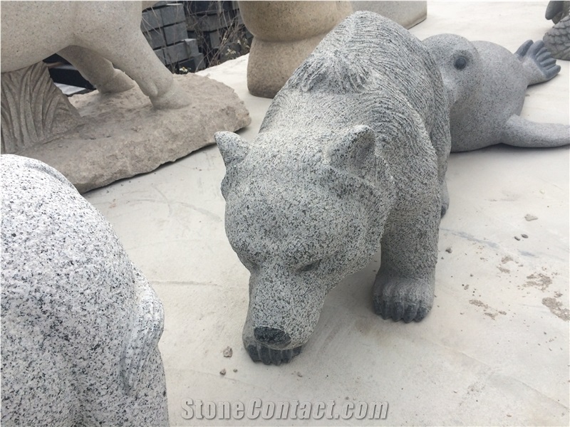 Bear Stone Statue, China Pearl Black Granite Statues