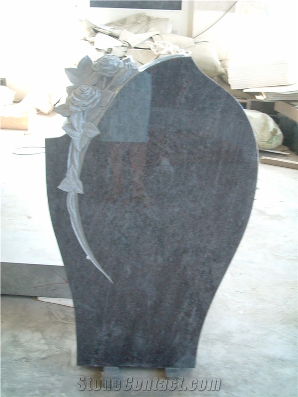 Flower Carving Headstone,Tombstone, Bahama Blue Granite Monument & Tombstone