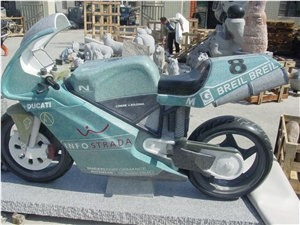 G612 Granite Green Granite Motorbike Shaped Sculpture & Statue