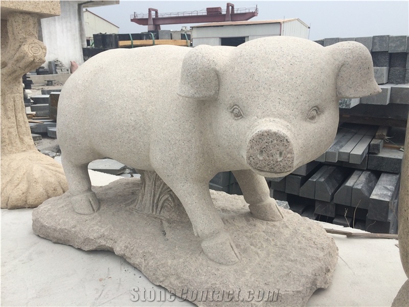 Piggy Stone Statue & Sculpture, G681 Pink Granite Statues