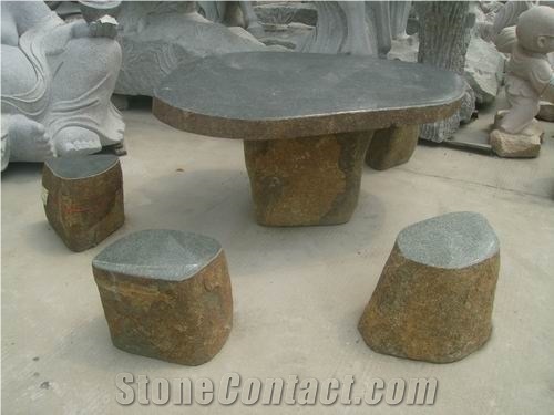 Stone Garden Furniture Set, G685 Black Granite Bench & Table