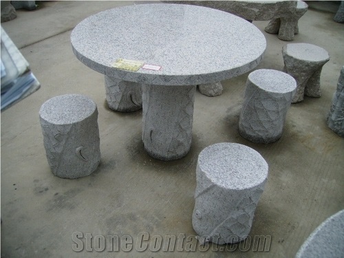 Stone Garden Furniture Set, G685 Black Granite Bench & Table