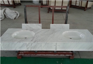 Volakas White Marble Bathroom Countertop, Double Sink White Vanity Top