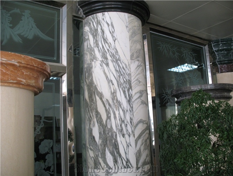 Arabescato Carrara Marble Hotel Columns, Italy White Marble Column