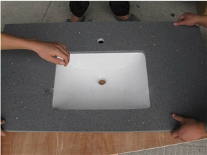 China Dark Grey Artificial Quartz Vanity Tops, China Man-Made Quartz Kitchen Countertops