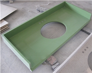 China Green Artificial Quartz Vanity Tops, China Man-Made Quartz Kitchen Countertops