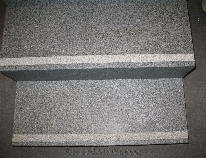 Dark Grey Granite Honed + Sandblast Steps & Risers, G654 Padang Black Granite Stairs & Steps