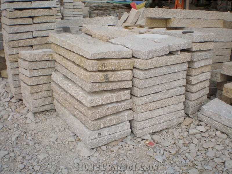 G682 Golden Yellow Granite Rough-Picked Kerbstone, China Yellow Granite Kerbs for Outside Road Stone