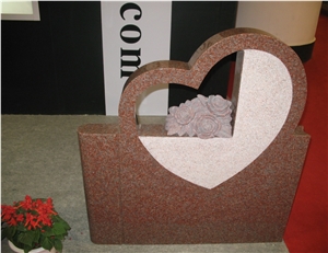 Indian Red Granite Heart Headstone, Red Granite Gravestone & Tombstone