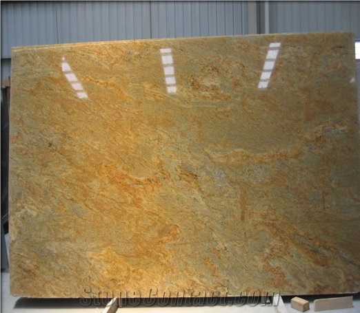 Kashmir Gold Granite Polished Slab, Indian Yellow Granite