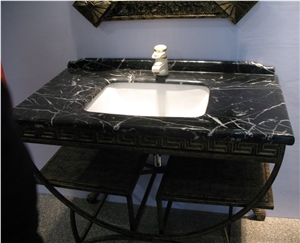 Nero Marquina Marble Polished Vanity Tops & Bathroom Tops, Black Marble Vanities