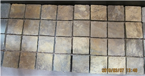 Rustic Slate Fan Shape Meshing Pavers, China Rusty Slate Cube Stone
