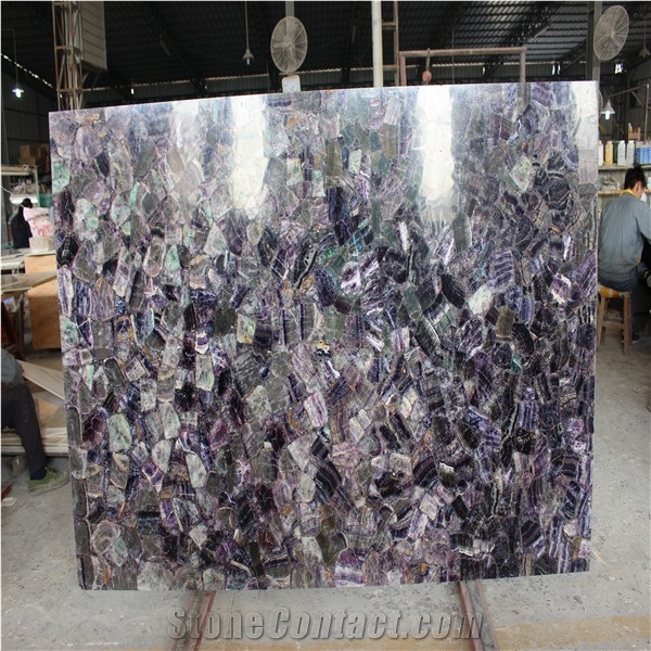 Natural Fluorite Slab for Tv Background/Interior Wall