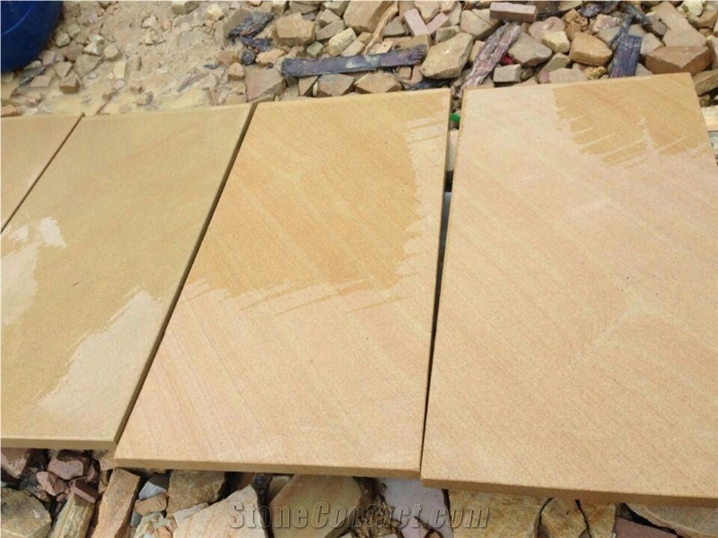 Yellow Banded Sandstone Slabs & Tiles, China Yellow Sandstone