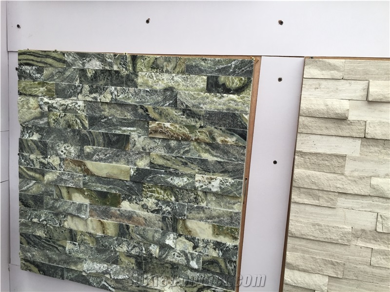 Green Wave Marble Stacked Stone Ledger Panels- Green Wave Honed+Split Face