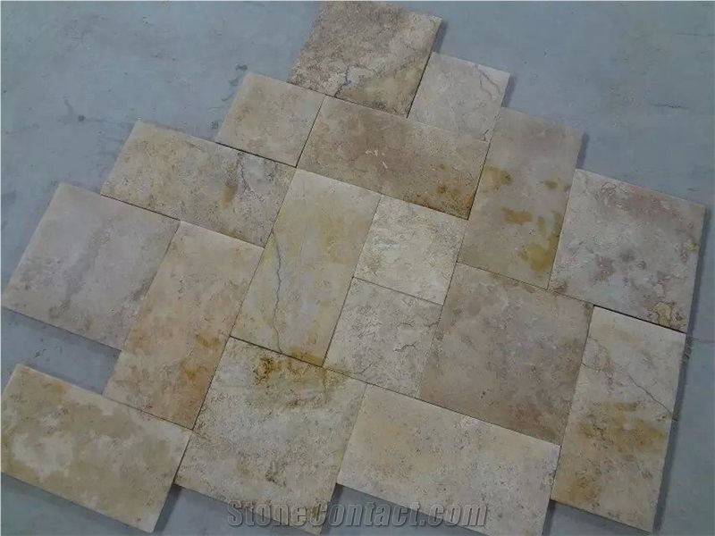 Beige Travertine Tumbled Honed Bricks Mosaic