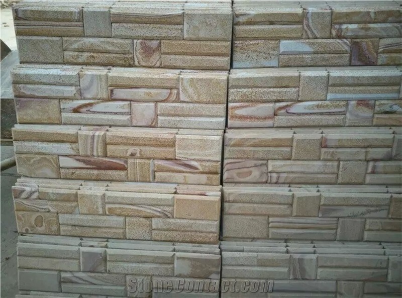 China Rainbow Sandstone Cultured Stone Yellow Colorful Sawn Chips