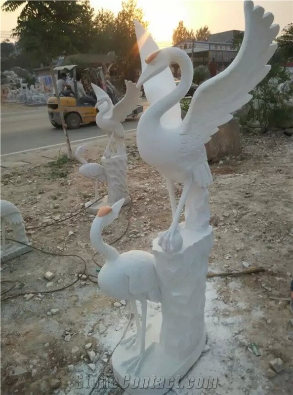 White Marble Carving Water Bird Open Wings