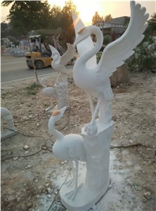 White Marble Carving Water Bird Open Wings