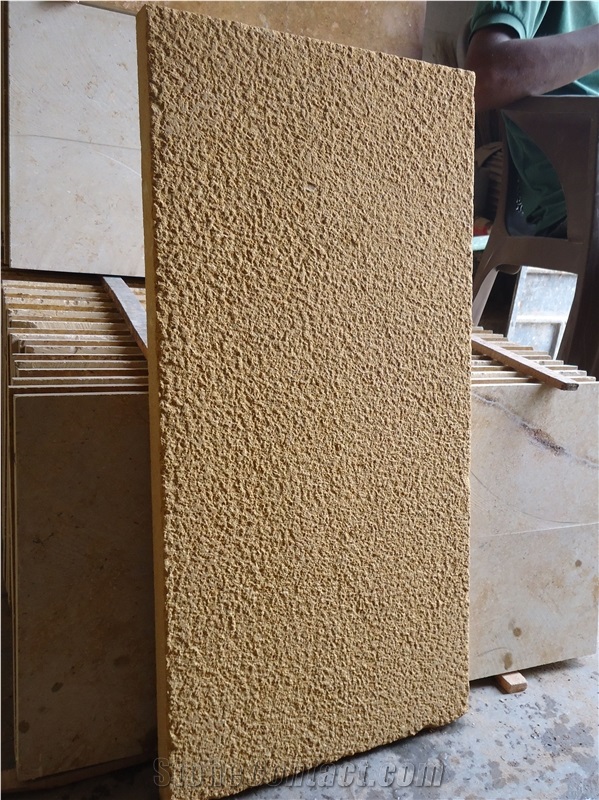 Sandstone Bush Hammered Tiles and Steps, Pakistan Yellow Sandstone