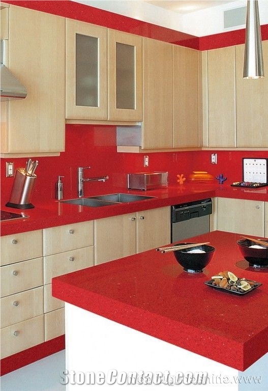 Red Quartz Stone Countertop,Kitchen Remodeling
