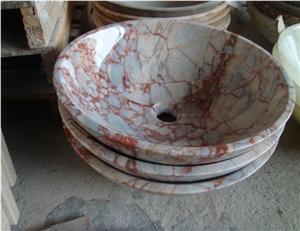 Fargo Agate Red Marble Wash Bowls, Chinese Red Marble Round Sinks for Kitchen/Bathroom, Polished Marble Wash Bains