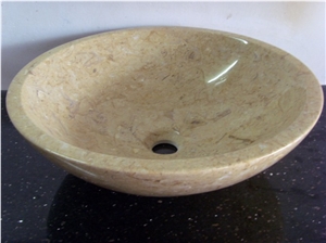 Fargo Beige Yellow Marble Polished Wash Basin Sinks, Round Wash Bowls for Kitchen/Bathroom