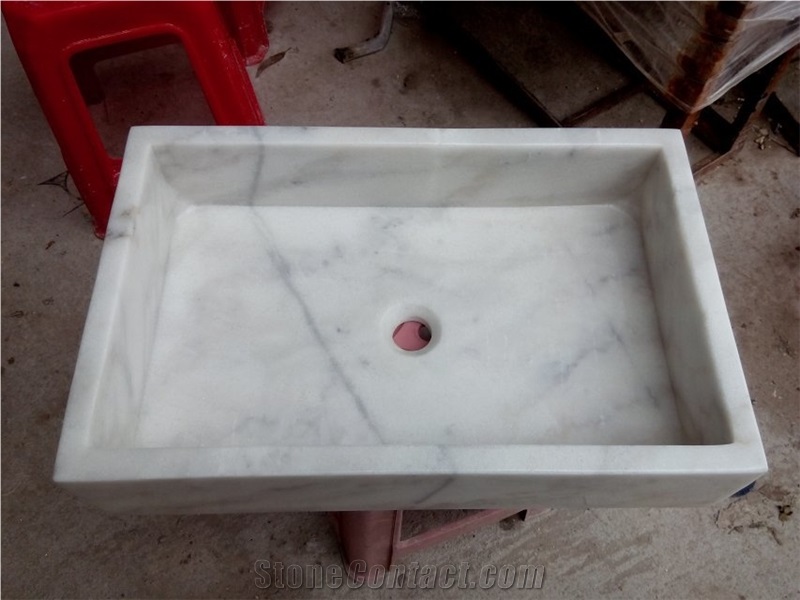 Fargo Bianco Carrara White Marble Basins, White Marble Rectangle Polished Sinks, White Square Wash Basins