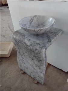 Fargo Bianco Carrara White Marble Pedestal Basins, Bathroom Wash Basin Sink, Polished Basins