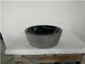 Fargo Black Marquina Marble Sinks, China Marquina Polished + Natural Basins, Negro Marquina Round Wash Bowls