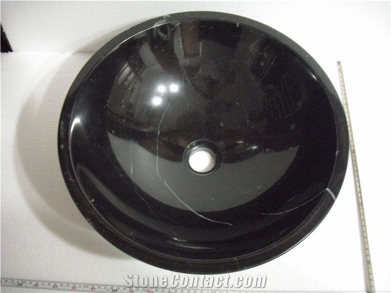 Fargo Chinese Black Negro Marquina Marble Round Sink/Wash Basin/ Wash Bowl/ Kitchen Bathroom Sink