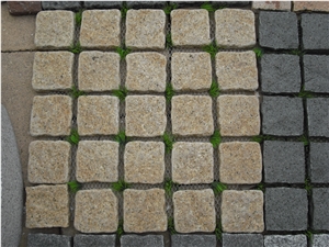 Fargo Flamed Paving on Mesh,Chinese Yellow Granite G682 Exterior Paving Pattern Pavers for Courtyard/Driveway/Garden Stepping/Walkway