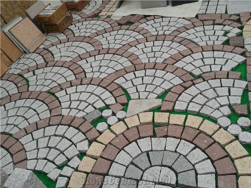 Fargo Flamed Paving Stone on Fan Mesh, Chinese Granite Grey