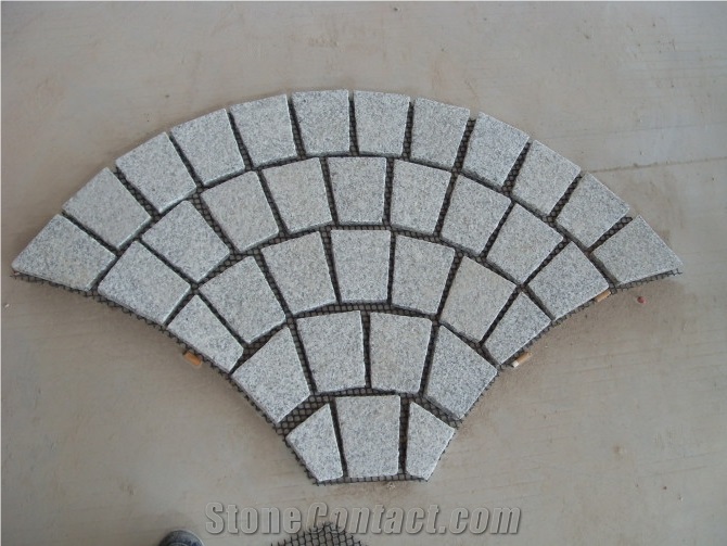 Fargo Flamed Paving Stone on Fan Mesh, Chinese Grey Granite, G603 Exterior Paving Pattern Pavers for Courtyard/Driveway/Garden Stepping/Walkway