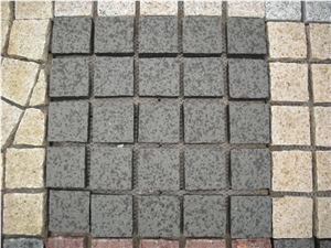 Fargo Flamed Paving Stone on Mesh, Chinese Black G684 Granite Exterior Paving Pattern Cobble Stone for Courtyard/Driveway/Garden Stepping/Walkway, Fuding Black Granite Cobble Stone