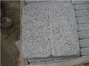 Fargo granite cobble stone, granite light grey cube stone, G603 paving setts, tumbled cobble stone 10x20x2/3cm for walkway/driveway/courtyart paving