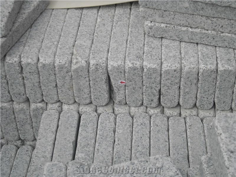 Fargo granite cobble stone, granite light grey cube stone, G603 paving setts, tumbled cobble stone 10x20x2/3cm for walkway/driveway/courtyart paving