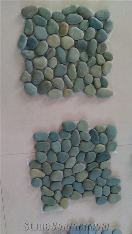 Fargo Grey Green Pebble Stone Mosaic,Flat Jade Pebble Stone Mosaic Patterns