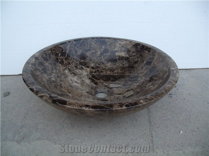 Fargo Marron Imperial Marble Polished Wash Basin, Brown Marble Wash Bowls
