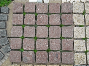 Fargo Natural Face Paving on Mesh, Chinese Red Porphyry Exterior Paving Pattern Pavers for Courtyard/Driveway/Garden Stepping/Walkway, China Porphyry Red Granite Cube Stone & Pavers