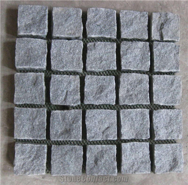 Fargo Natural Granite Setts with Plastic Mesh on Back, G654 Cube Stone, China Impala/Padang Dark/Sesame Black Paving Stones for Walkway/Courtyard/Driveway/Garden Road/Exterior Flooring