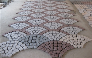 Fargo Natural Tumbled Paving Stone on Fan Mesh, Chinese Granite Dayang Red + Yellow G682 Exterior Paving Pattern Pavers for Courtyard/Driveway/Garden Stepping/Walkway