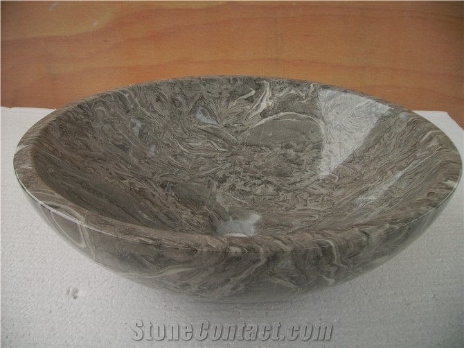 Fargo Overlord Flower Marble Wash Bowls, Chinese Marble Polished Round Wash Basins for Bathroom