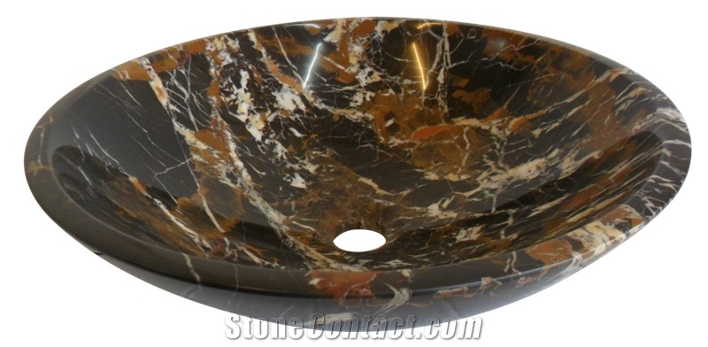 Fargo Portopo/Negro Marfilia/Black Gold Marble Wash Sinks for Kitchen/Bathroom, Black Flower Marble Wash Basin, Polished Marble Round Basins